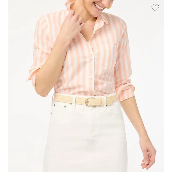J Crew Shirt Womens XL Orange Striped Cotton Signature Fit Lightweight Preppy - Picture 2 of 9